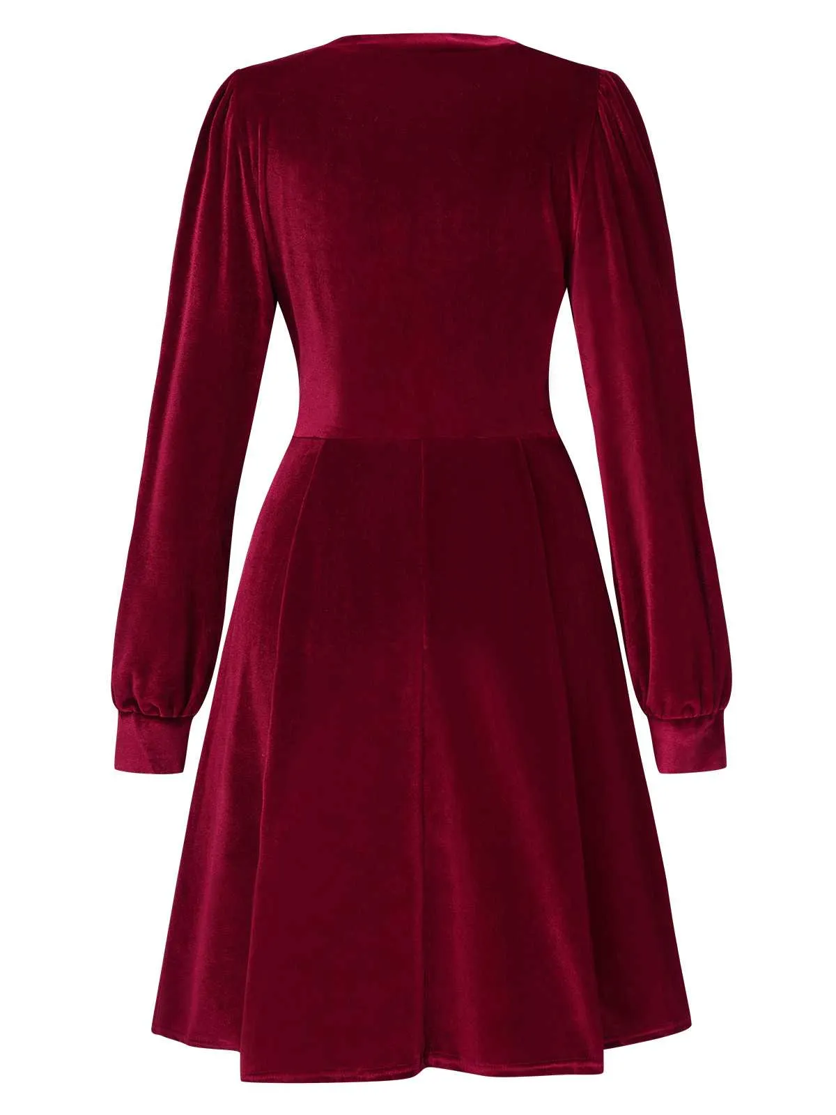 1950s Deep V-Neck Velvet Button Solid Dress