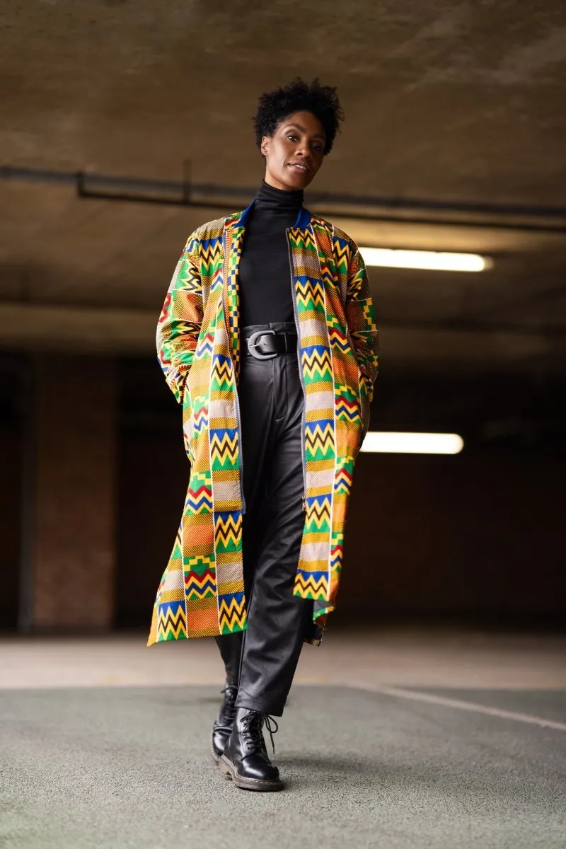 African Trench Coat In Electric Kente