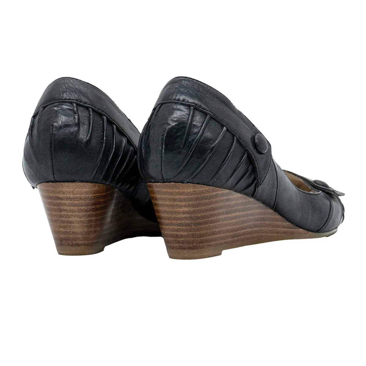 Aldo Pleated Wedge Shoes Leather Black Colour For Women