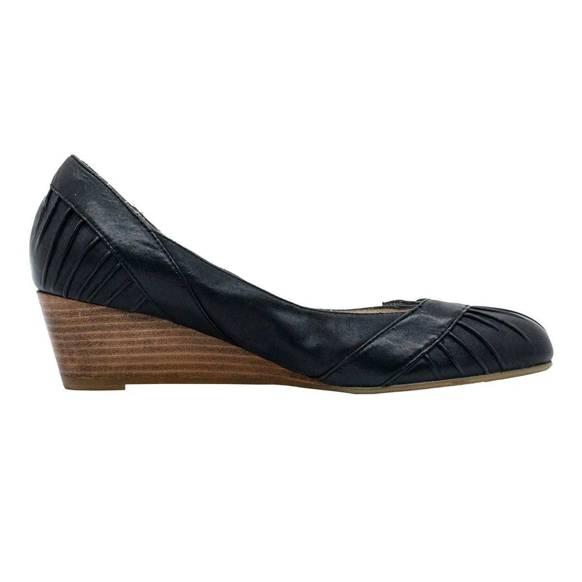 Aldo Pleated Wedge Shoes Leather Black Colour For Women