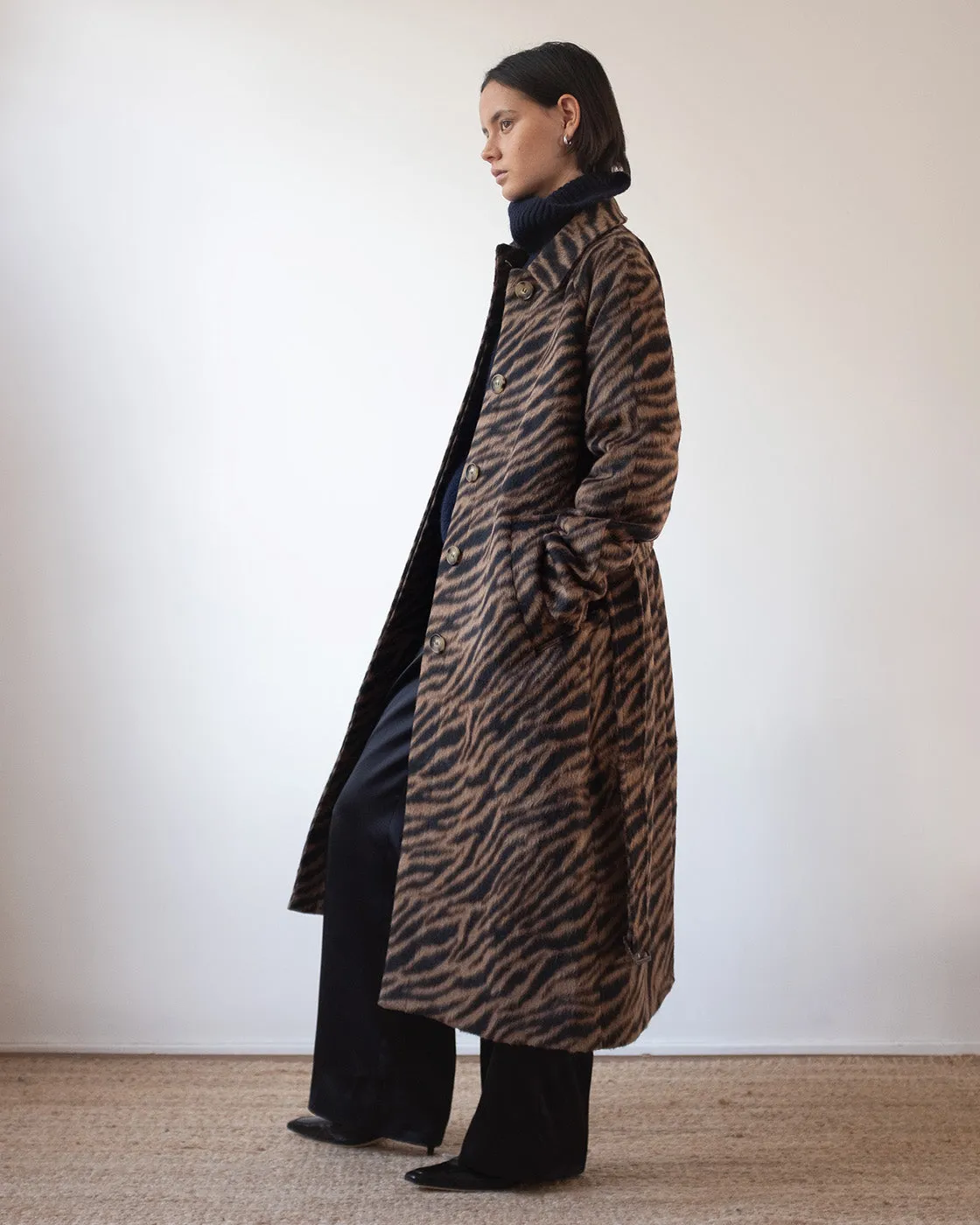 Alice Coat Wool Blend Jacquard Tiger Beige