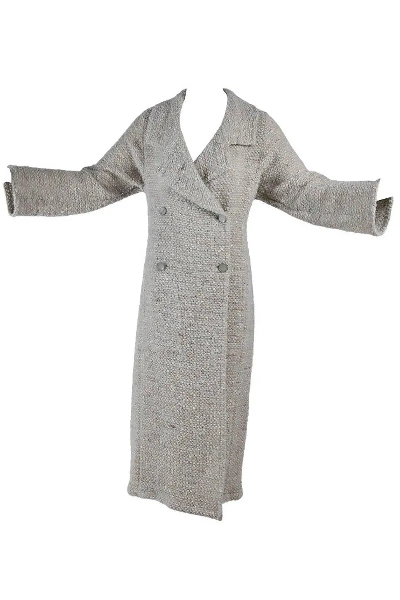 A/W 1999 Long Chanel Coat in Cream Brown & Blue Lesage Tweed