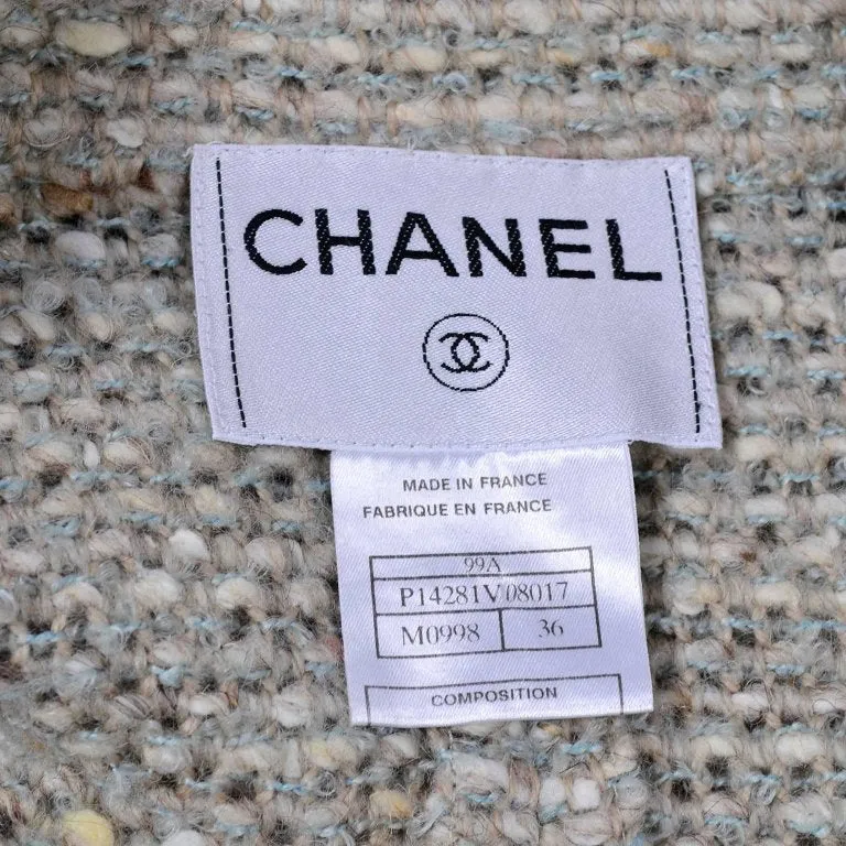 A/W 1999 Long Chanel Coat in Cream Brown & Blue Lesage Tweed