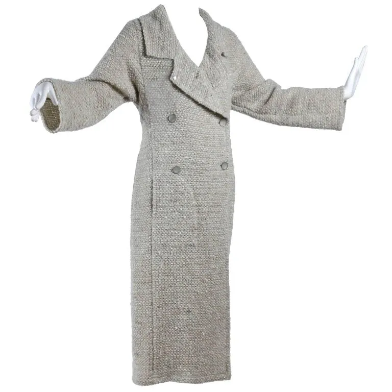 A/W 1999 Long Chanel Coat in Cream Brown & Blue Lesage Tweed