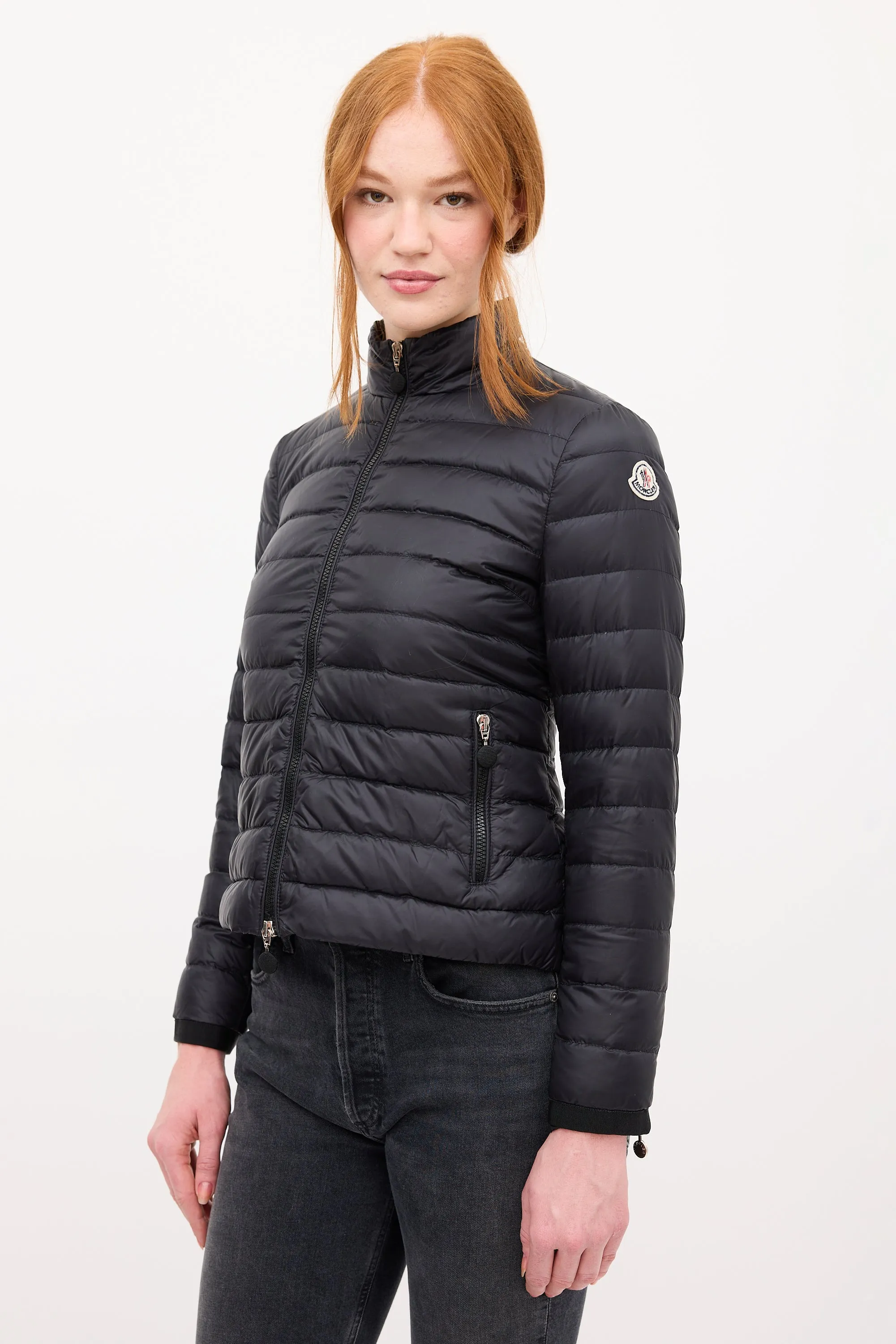 Black Down & Nylon Haru Ruffled Puffer Jacket