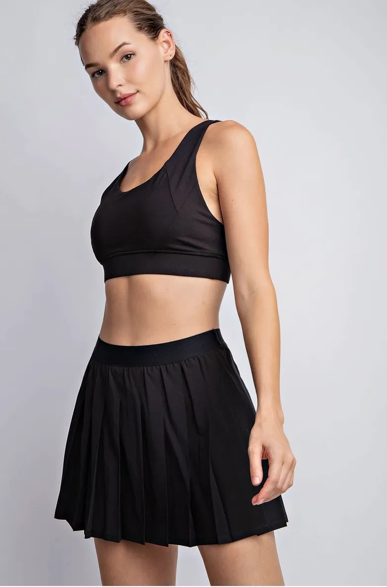 Black Pleated Woven Tennis Skirt