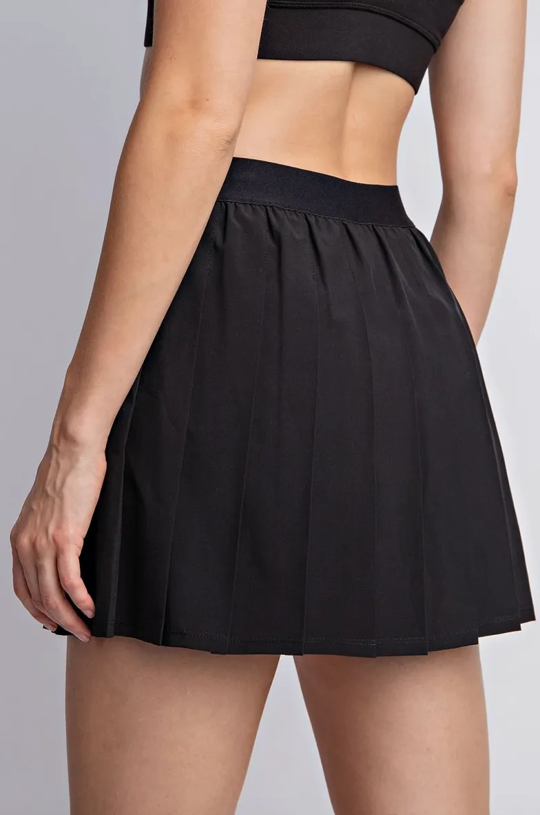 Black Pleated Woven Tennis Skirt