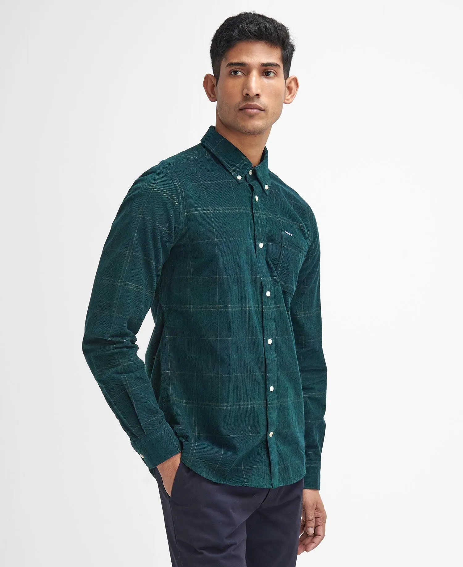 Blair Tailored Tartan Cord Shirt - Green Loch