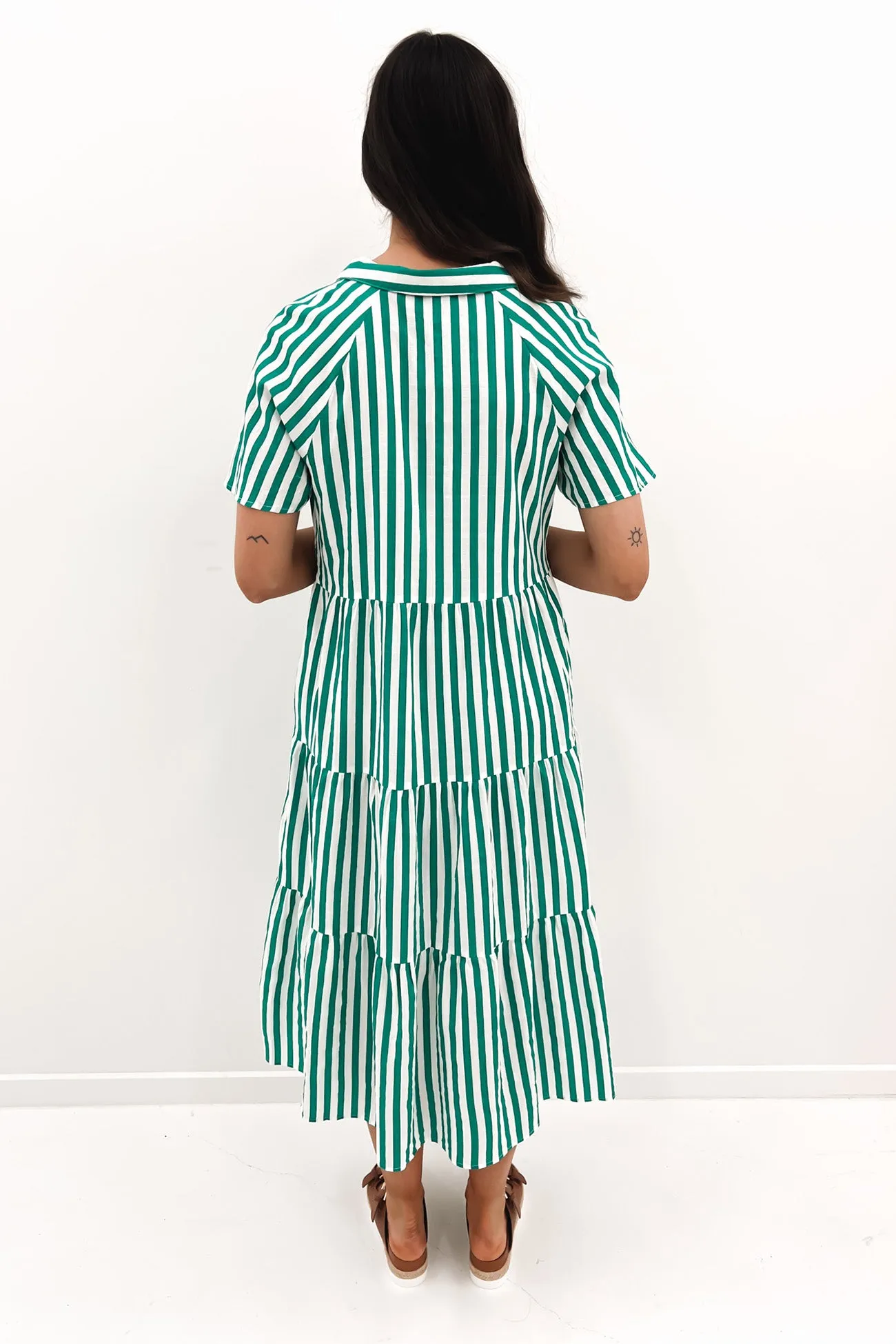 Brooke Midi Dress Green Stripe