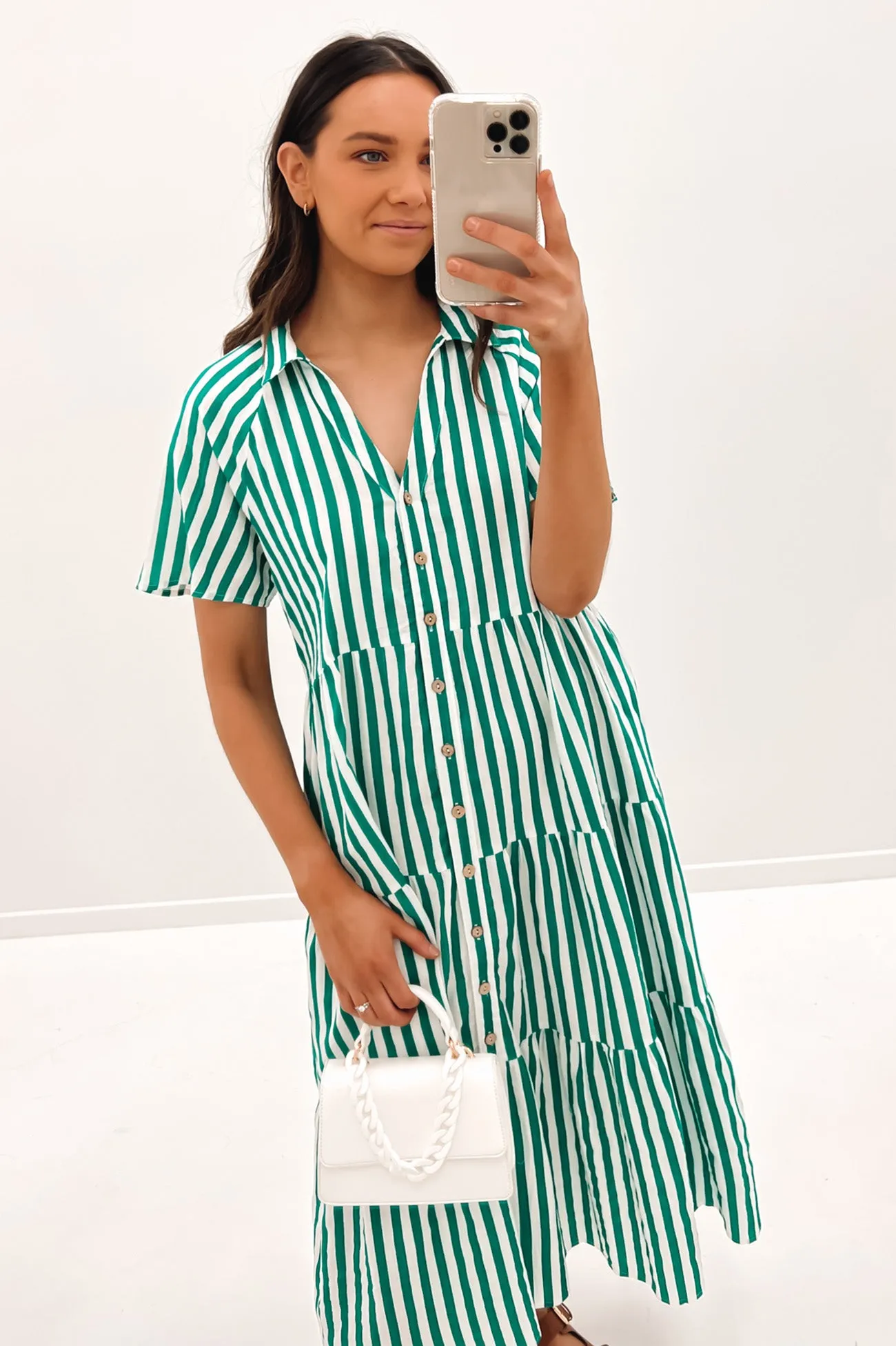 Brooke Midi Dress Green Stripe