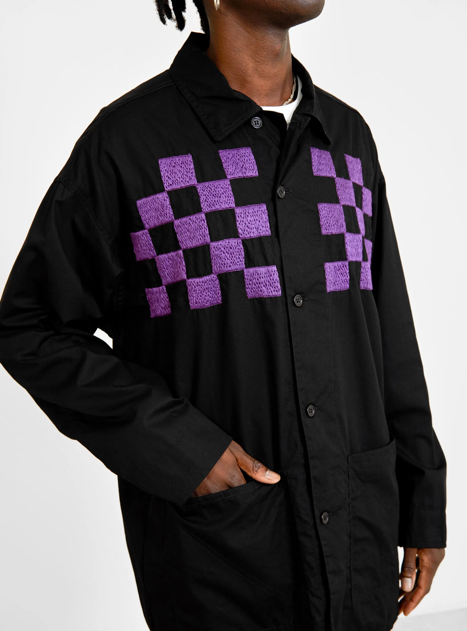 Checker Embroidered Block Jacket Black