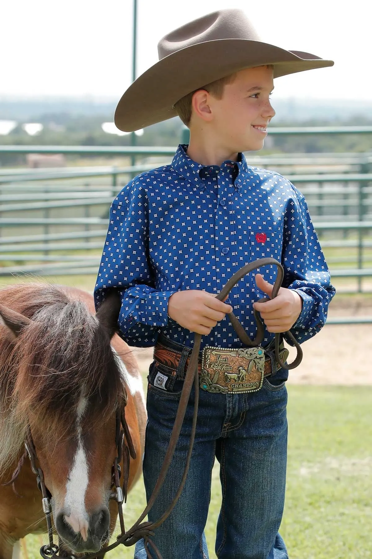 Cinch Boys Star Print Button Down Western L/S Shirt - Royal Blue - MTW7060348