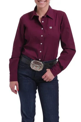 Cinch Ladies Solid Burgandy L/S Shirt - MSW9164030