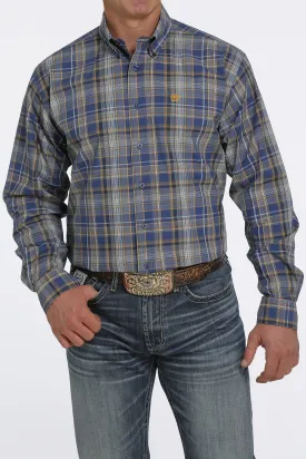 Cinch Mens Plaid Button Down Western Shirt - Royal Blue/Gold - MTW1105446