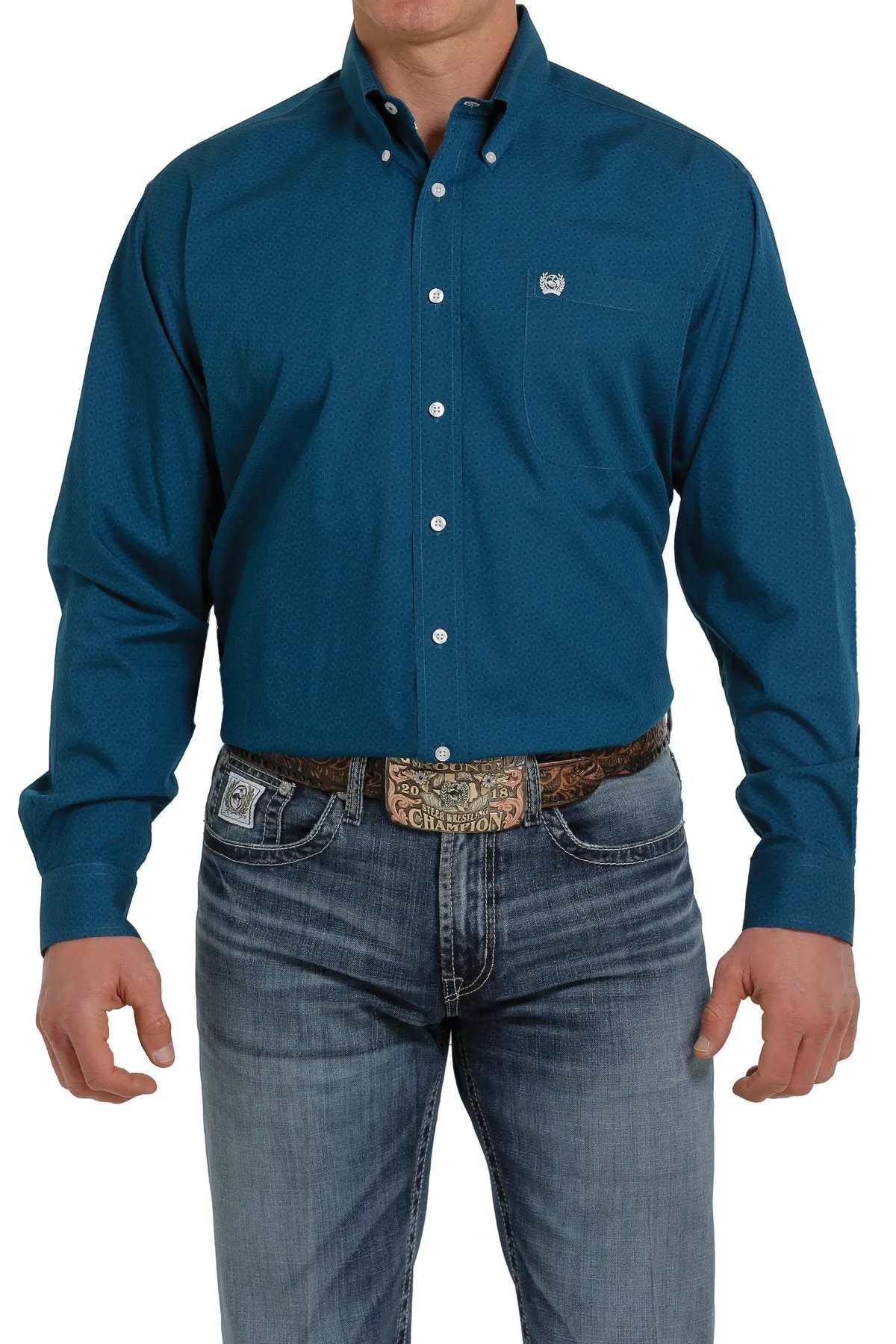 Cinch Mens Teal Geometric Print L/S Shirt - MTW1105345