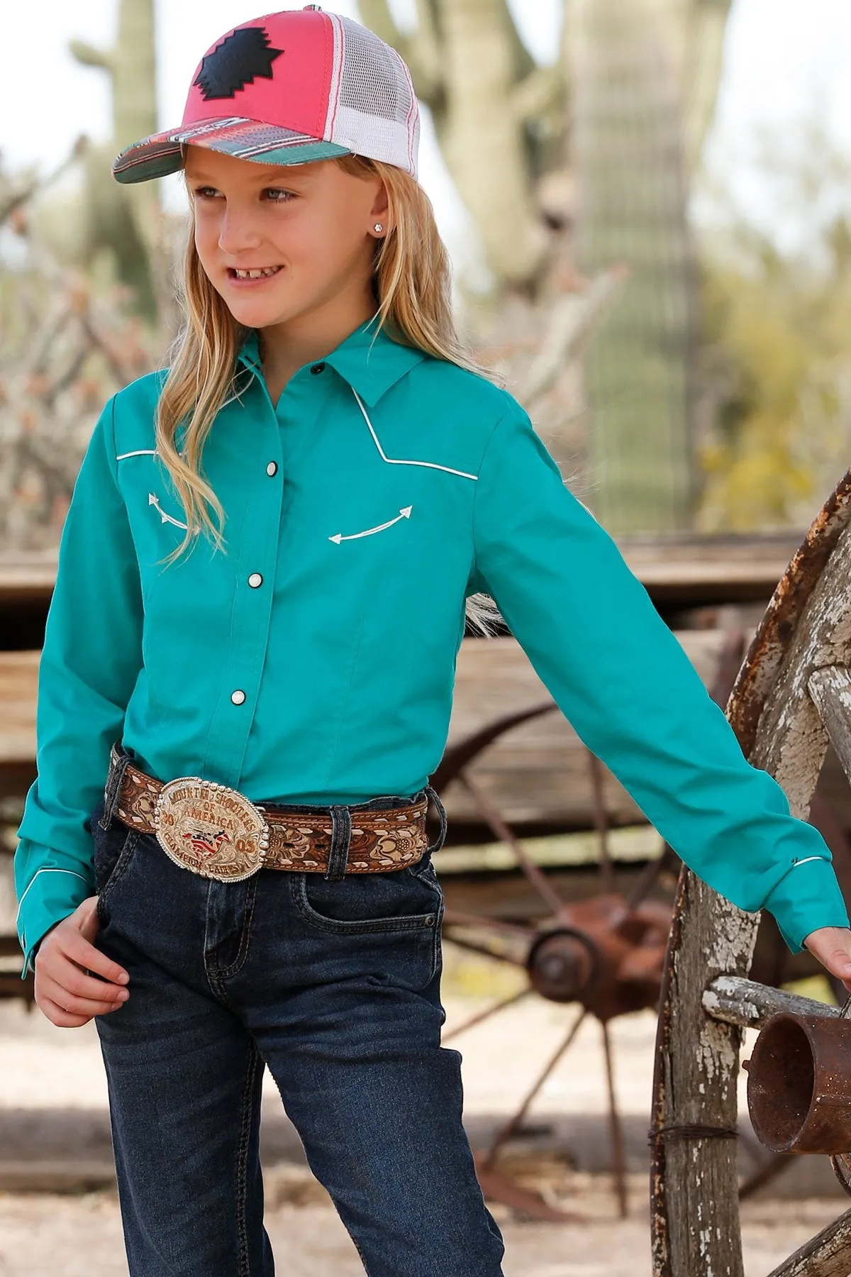 Cruel Girl Girls Solid Button Down Western Shirt - Teal - CTW3370013