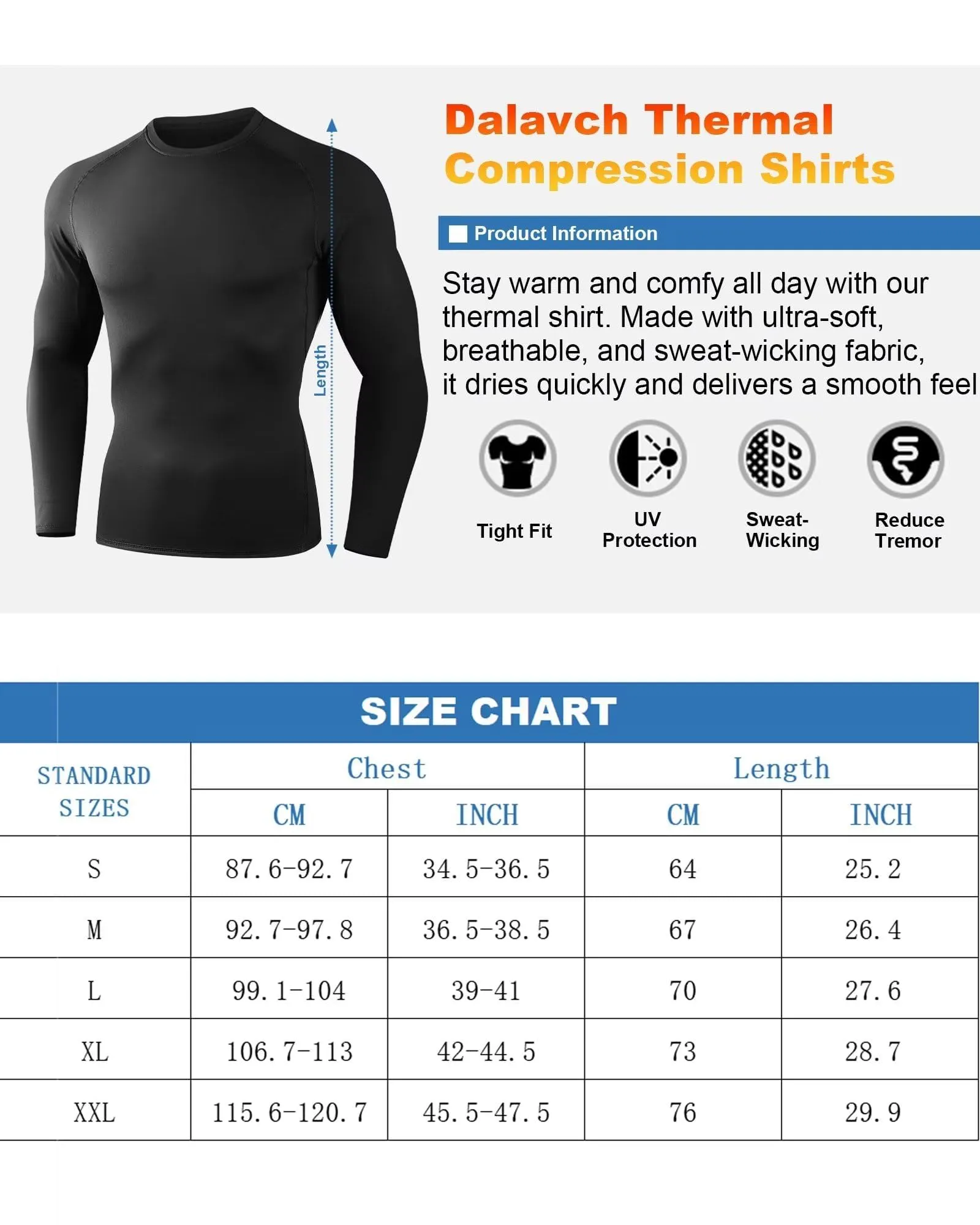 Dalavch 5 Pack Thermal Compression Shirts for Men Long Sleeve Running Gear Undershirt Base Layer for Winter Cold Weather 5 Black Large