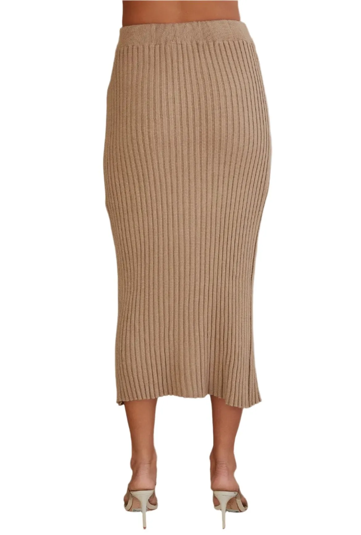 Drawstrings Rib Knit MIDI Skirt