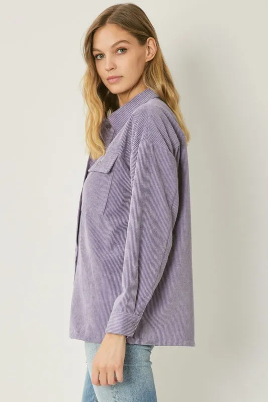 Entro Corduroy Button Down Top - Purple Haze