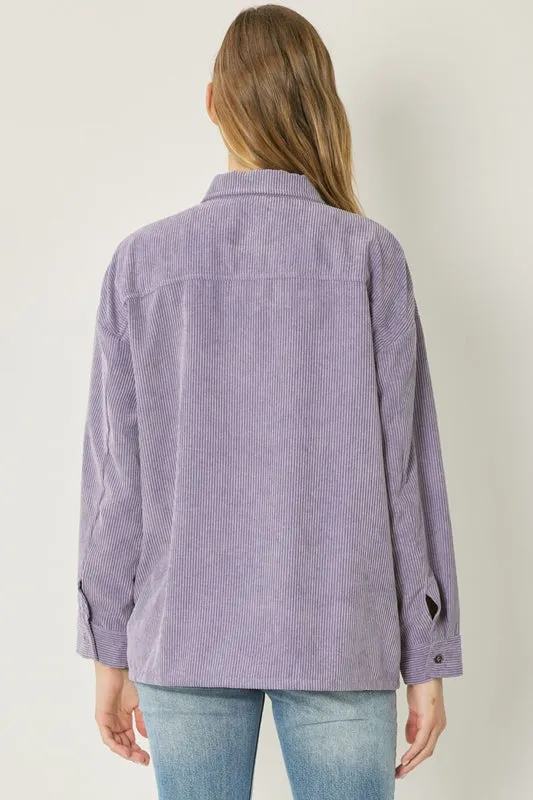 Entro Corduroy Button Down Top - Purple Haze