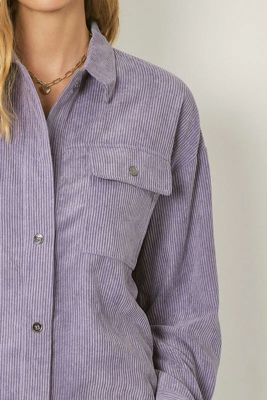 Entro Corduroy Button Down Top - Purple Haze