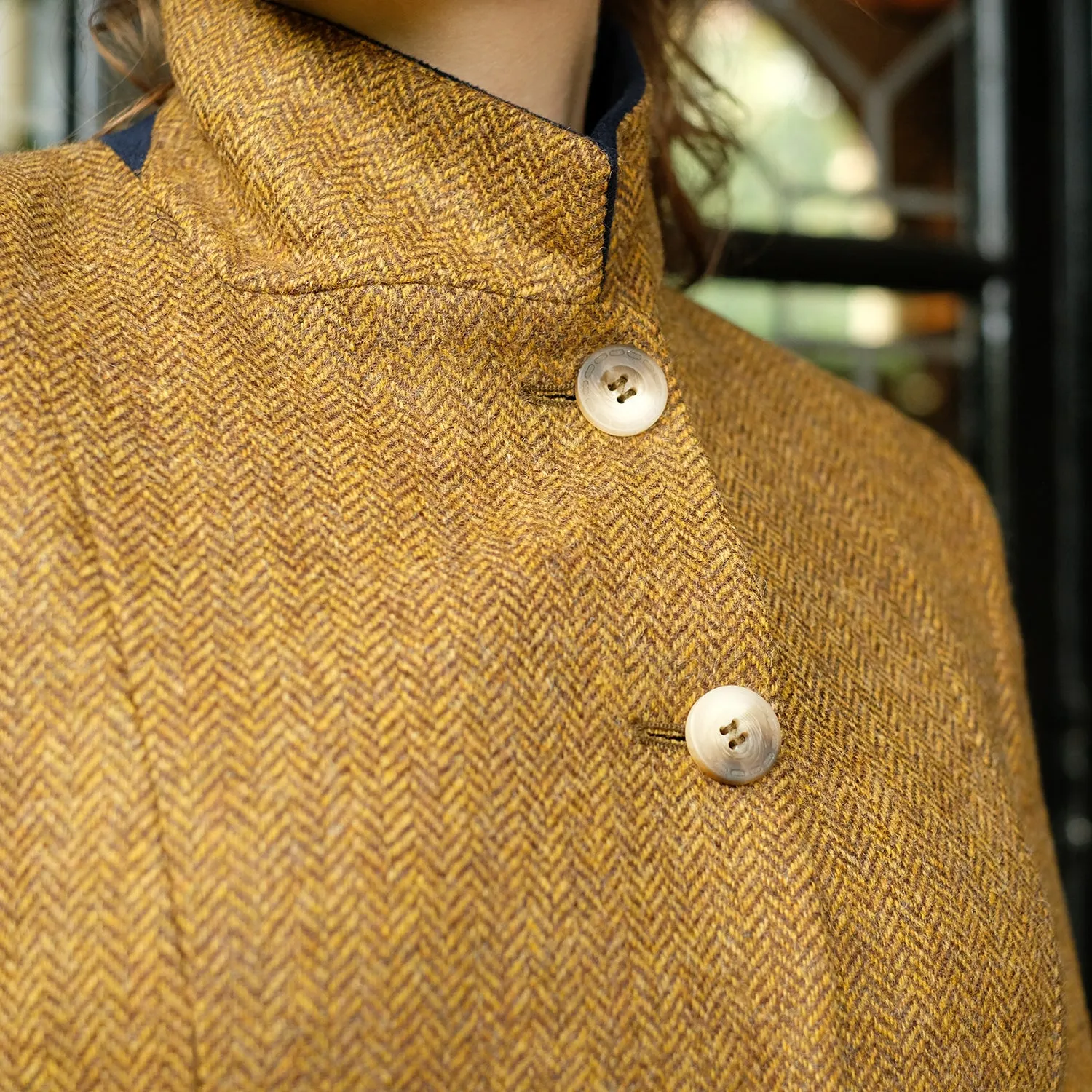 Fitted Tweed Coat in Mustard Herringbone