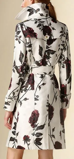 Floral Printed Trench Coat in White