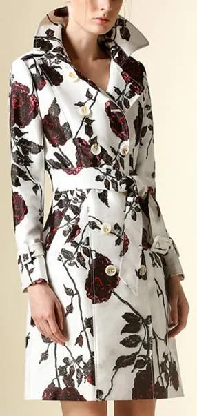 Floral Printed Trench Coat in White