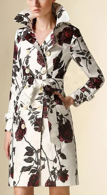 Floral Printed Trench Coat in White