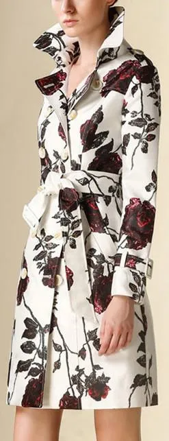 Floral Printed Trench Coat in White