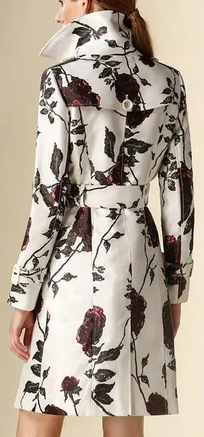 Floral Printed Trench Coat in White