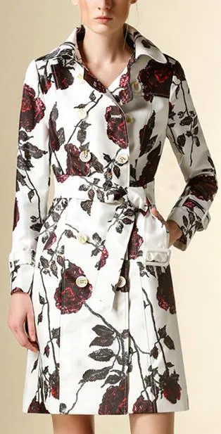 Floral Printed Trench Coat in White