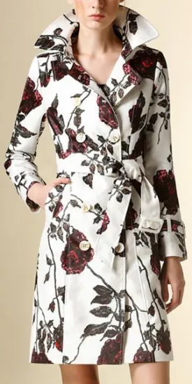 Floral Printed Trench Coat in White