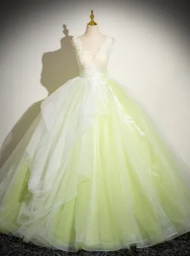 Green Deep V-neck Lace Quinceanera Dress