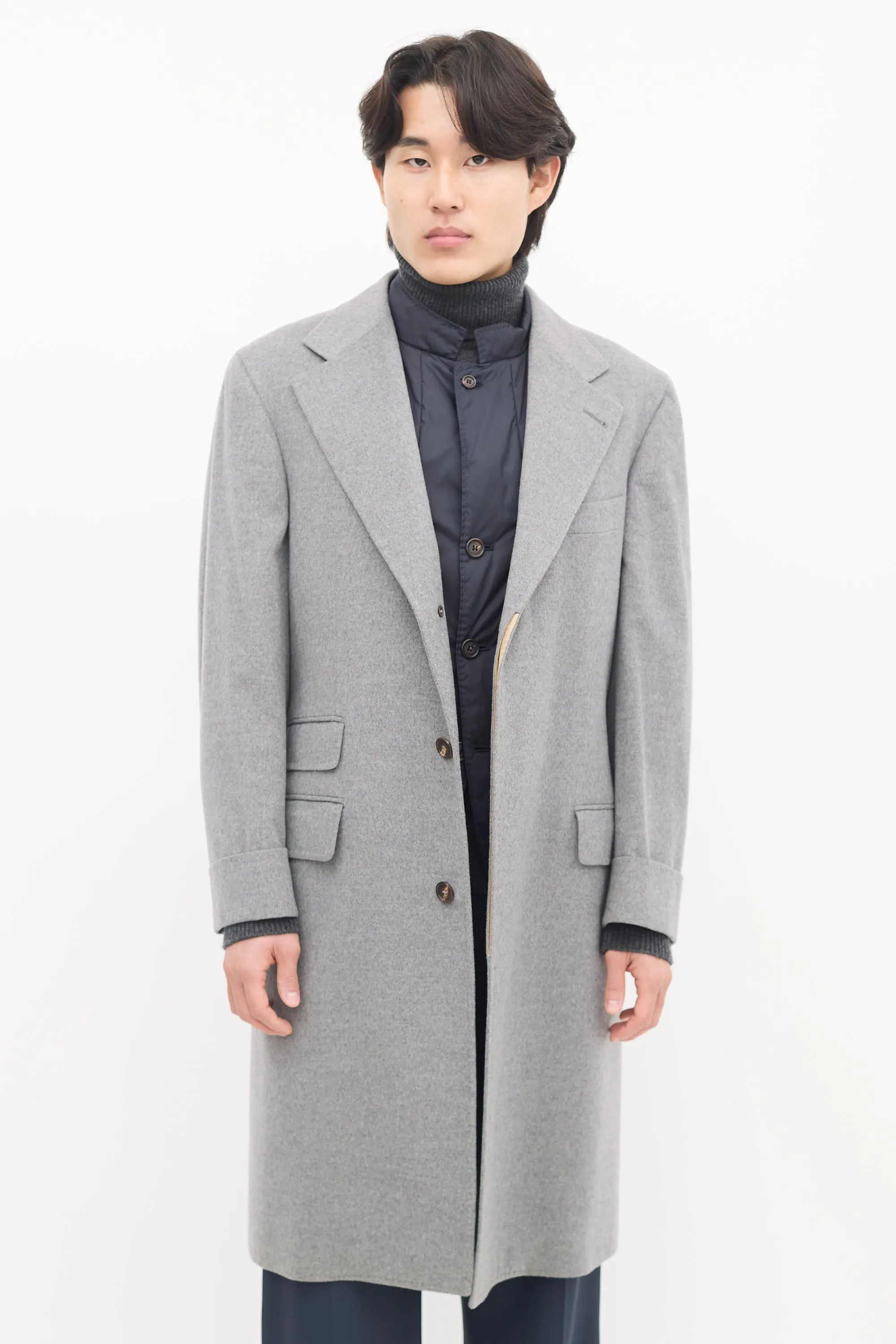 Grey & Navy Wool Detachable Vest Coat