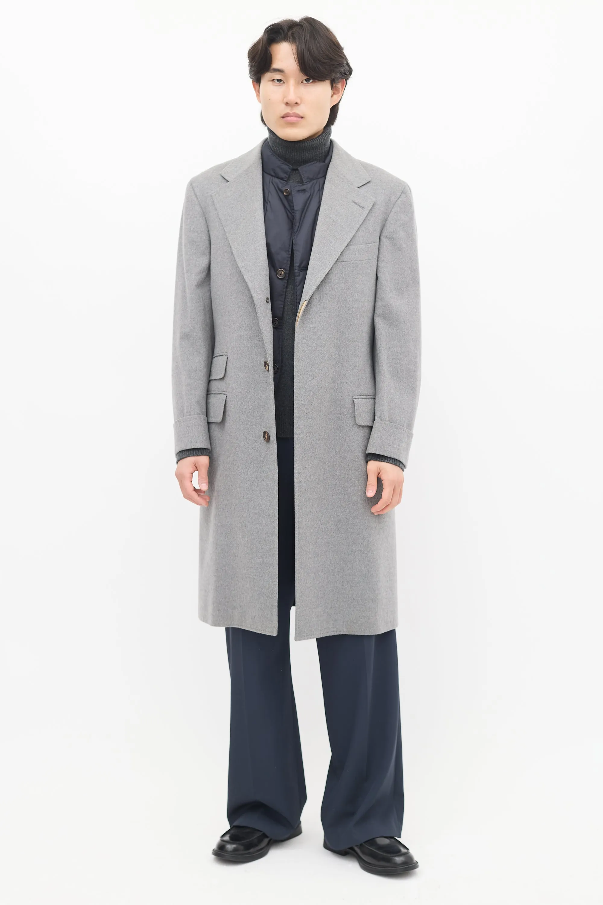 Grey & Navy Wool Detachable Vest Coat