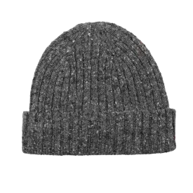 Grey Melange Wool Donegal Beanie