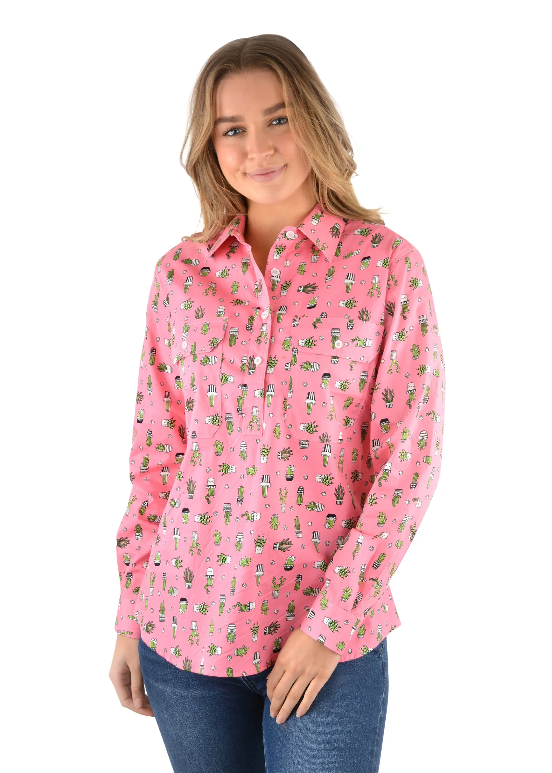 Hard Slog Ladies Frida Half Placket L/S Shirt - H2W2101049