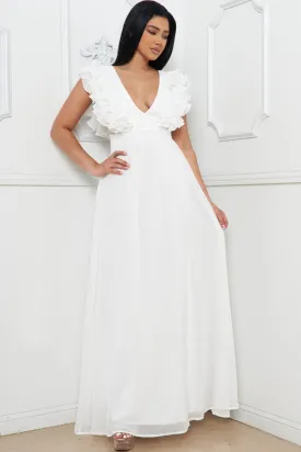 Ivory Layered Ruffle On The Side Maxi Dress