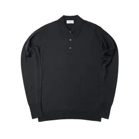 John Smedley Dorset Black Long Sleeve Polo Shirt