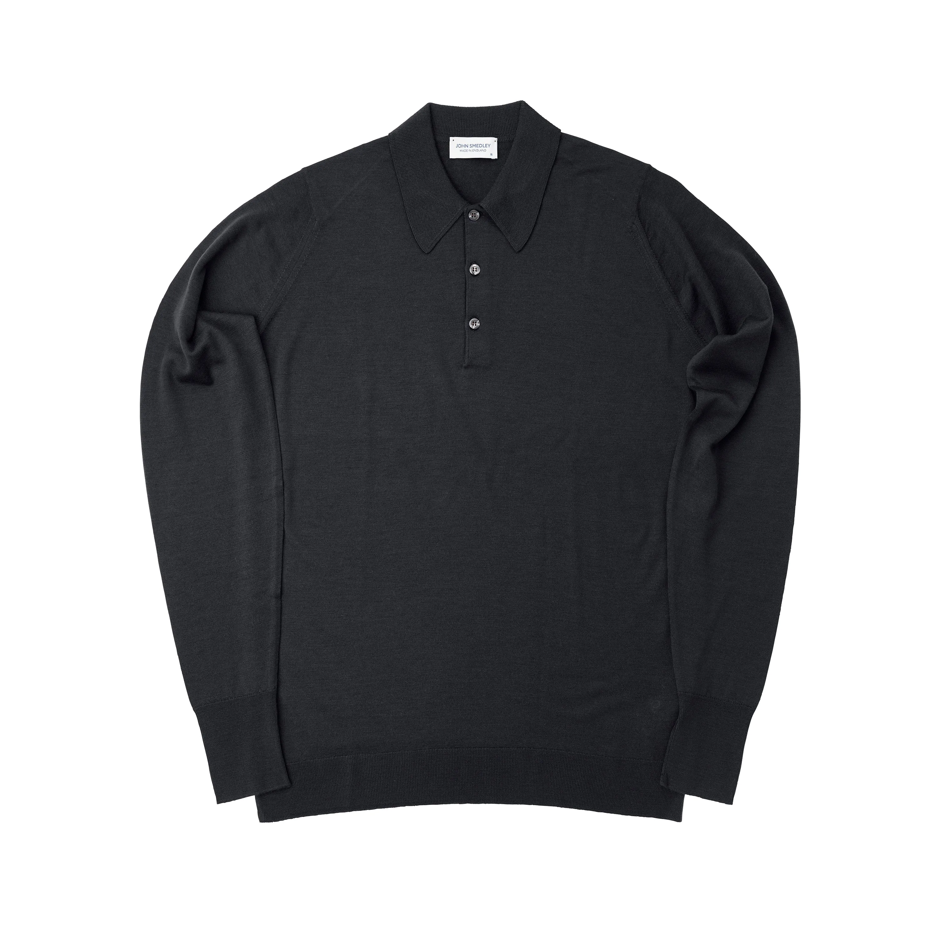 John Smedley Dorset Black Long Sleeve Polo Shirt