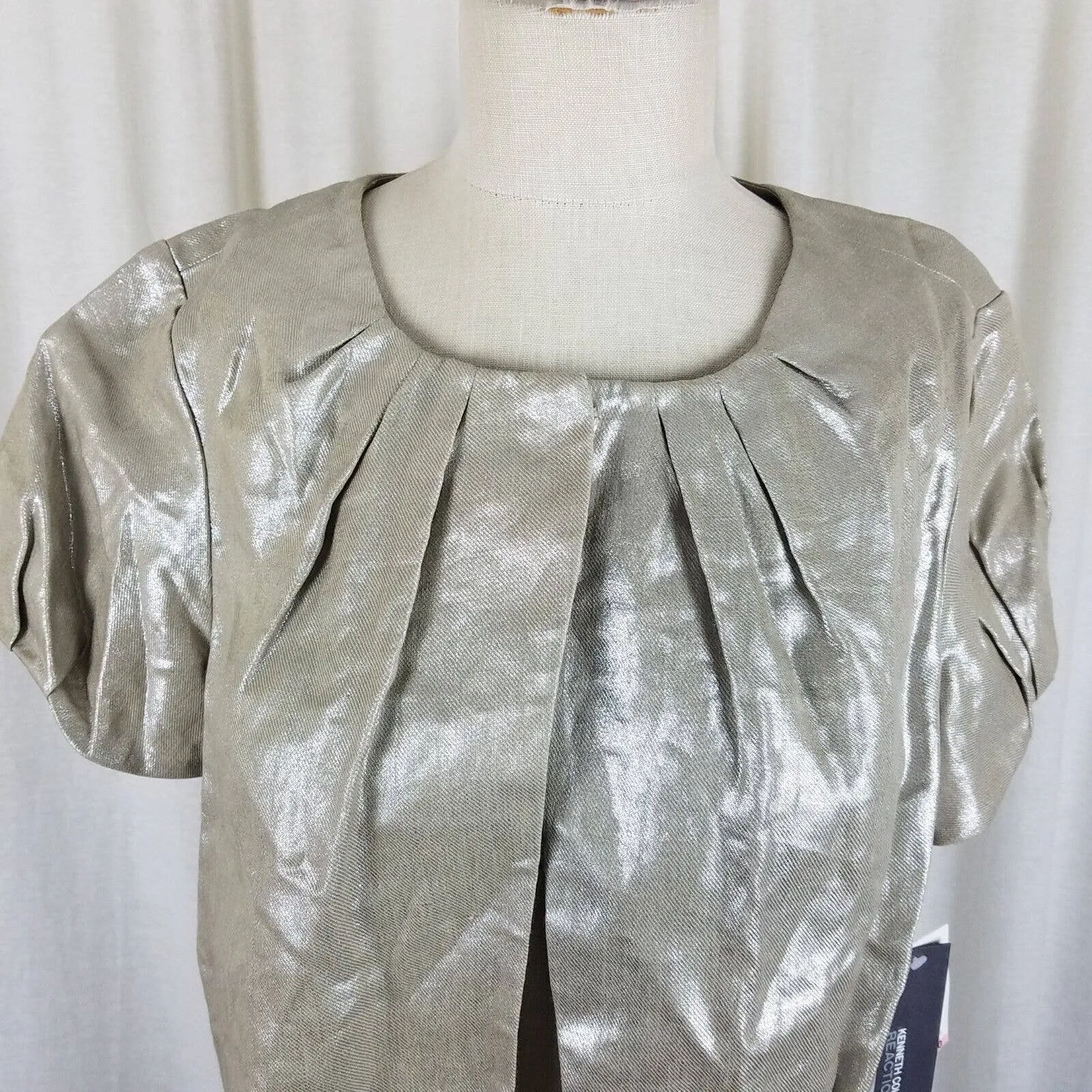 Kenneth Cole Reaction Expressive Metallic Linen Cropped Jacket Blazer Womens 10