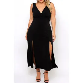 Ketty More Women Deep Neck Straps Long Slit Maxi Dress - KMWDC883