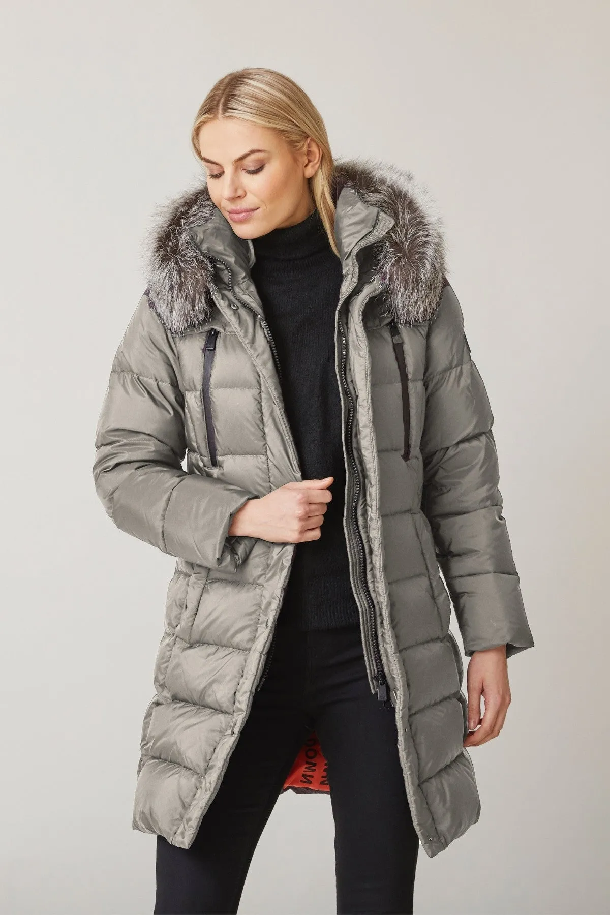 MADELEINE Down Coat with Silver Fox Fur Hood 2256