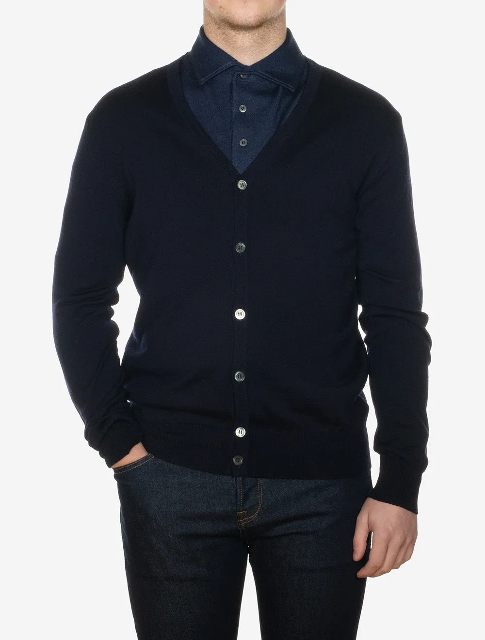 Merino Wool Cardigan Navy