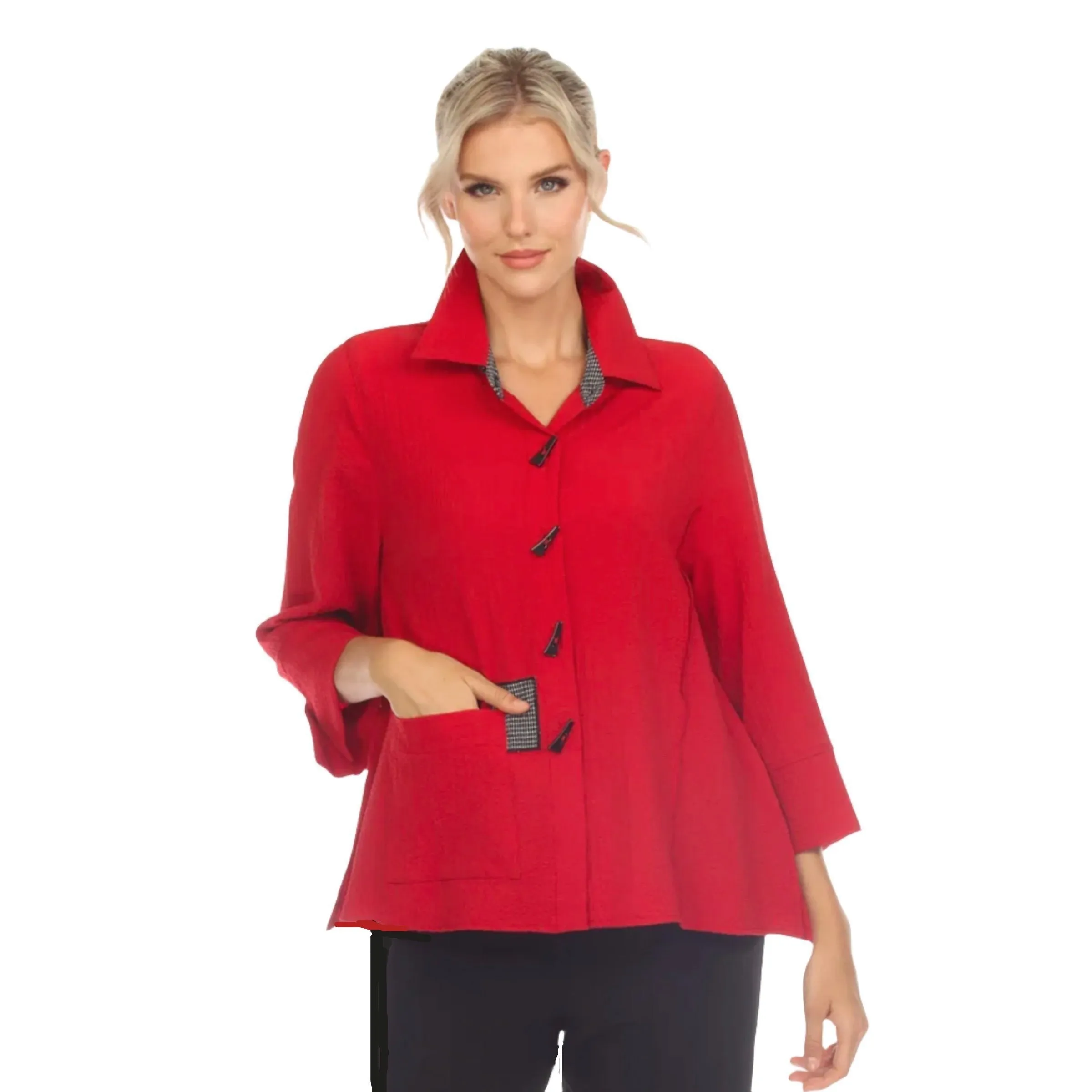 Moonlight Patch Trim Shirt/Jacket in Red - 3649-RD