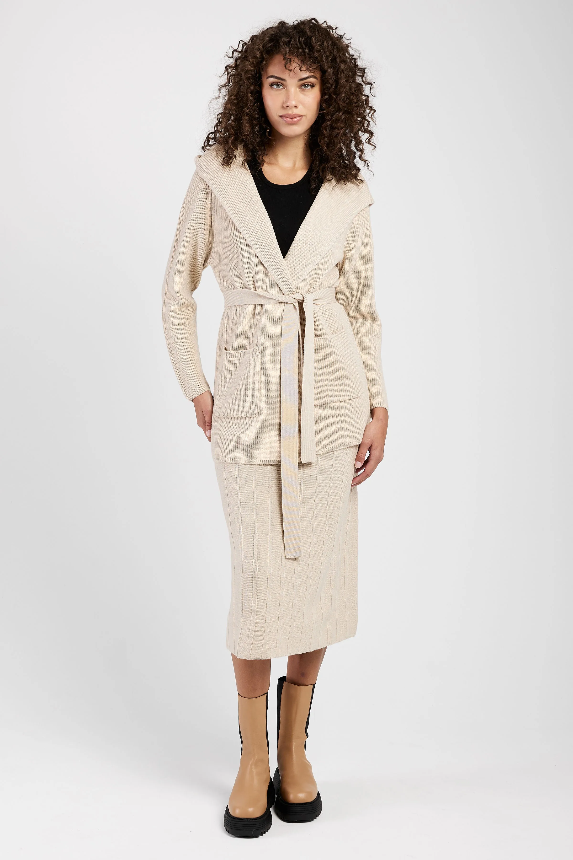 Nava Knitted Coat Jacket in Beige