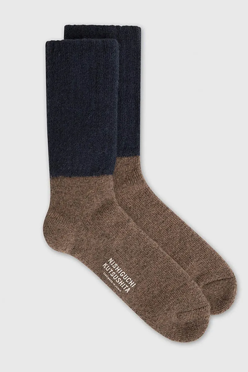 Oslo Mohair Wool Pile Socks | Navy and Cappuccino