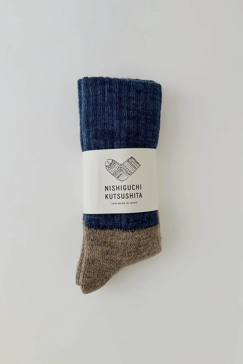 Oslo Mohair Wool Pile Socks | Navy and Cappuccino