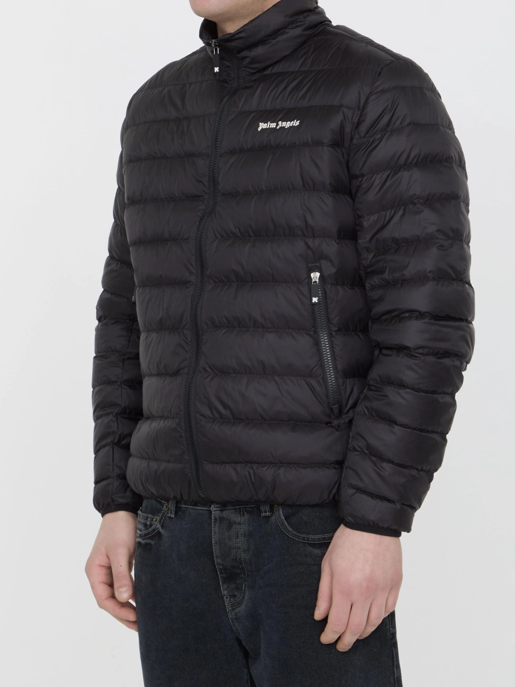 Palm Angels Short Down Jacket With Logo